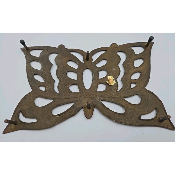 Vintage Brass Butterfly Trivet 10" × 6" 1950's Hot Pan Plate Coaster - Picture 3 of 3